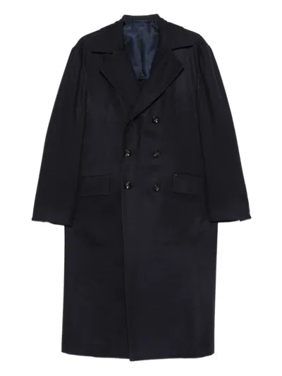 Kiton Double-breasted Cashmere Coat In Blue