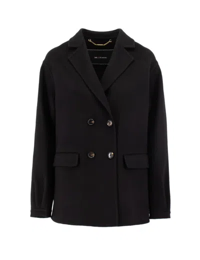 Kiton Double-breasted Cashmere Coat With Notched Collar In Black
