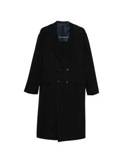 Kiton Double-breasted Coat In Black