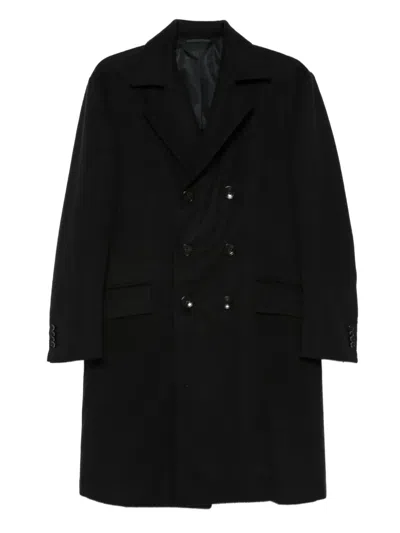 Kiton Men Double-breasted Coat In Black