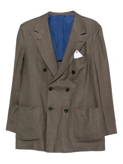 Kiton Double-breasted Pocket Blazer In Gray