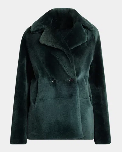 Kiton Double-breasted Sheep Shearling Coat In Green