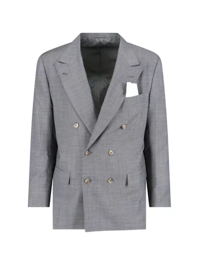 Kiton Double-breasted Suit In Gray