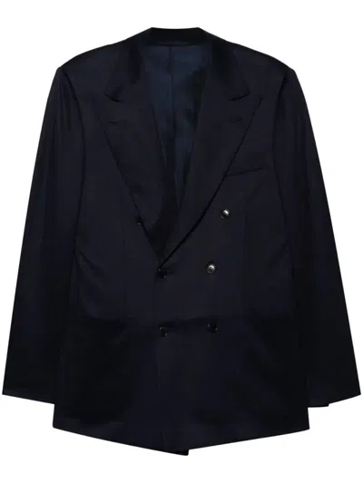 Kiton Double-breasted Wool Blazer In Blue