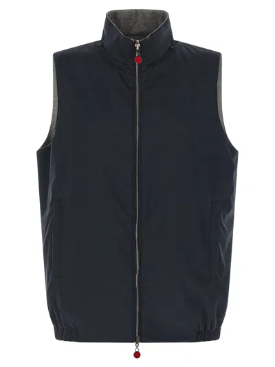Kiton Double Face Nylon Vest Gilet Blue In Black