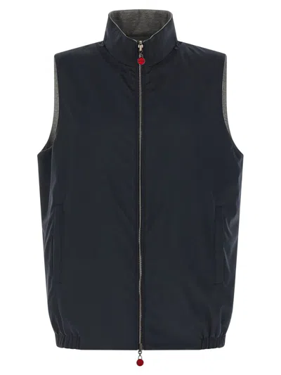Kiton Double Face Nylon Vest Gilet Blue In Black