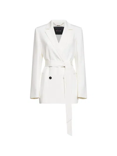 Kiton White Stretch Silk Satin Belted Double-breasted Blazer