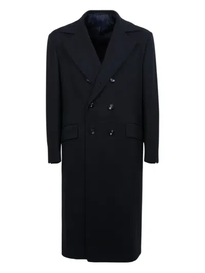 Kiton Double-breasted Button Coat In Black