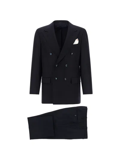 Kiton Double-breasted Peak-lapel Suit In Blue