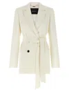 Kiton Double-breasted Silk Blazer In Cream