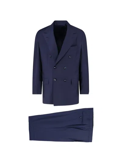 Kiton Double-breasted Suit In Blue