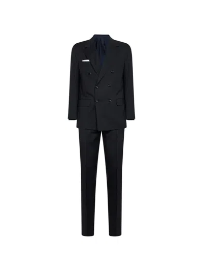 Kiton Double-breasted Virgin Wool Suit In Black