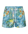 Kiton Floral Print Swim Shorts With Drawstring Waistband In Blue