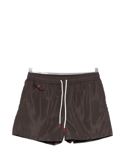Kiton Drawstring Flap-pocket Swim Shorts In Brown