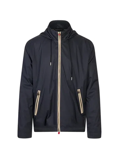 Kiton Drawstring Hooded Jacket In Blue