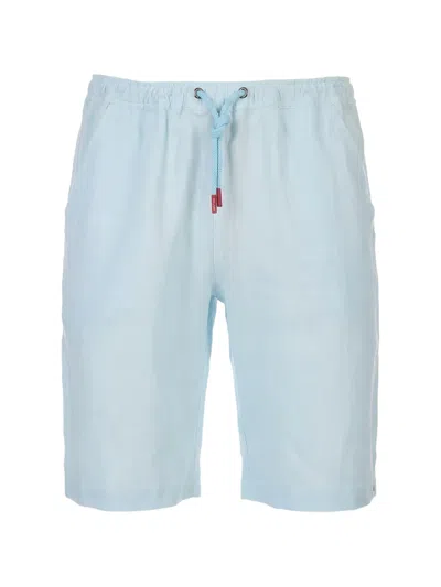 Kiton Drawstring Linen Shorts In Blue