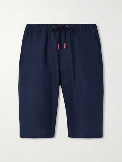 Kiton Drawstring Linen Straight-leg Shorts In Blue