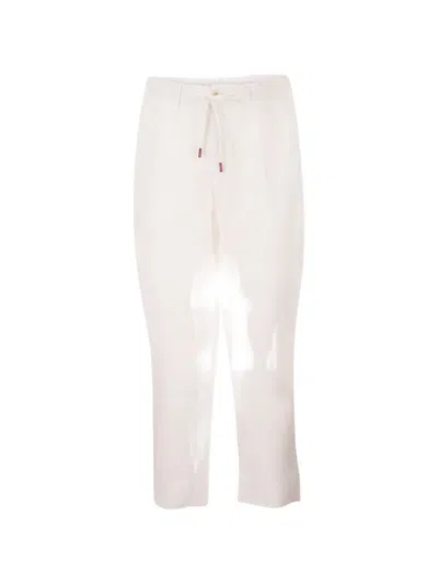 Kiton Drawstring Linen Trousers In White