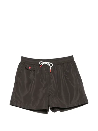 Kiton Drawstring Pocket Swim Shorts In Brown