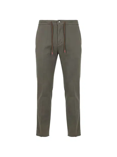 Kiton Drawstring Raw-cut Trousers In Green