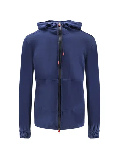 Kiton Drawstring-hood Zip-up Hoodie In Blue