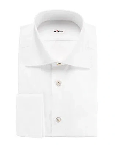 Pre-owned Kiton Dress Shirt Solid White French Cotton Luxury Handmade 40 15 3/4