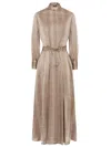 Kiton Printed Drawstring Silk Maxi Dress In Beige