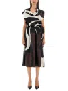 Kiton Cowl-neck Abstract Midi Dress In Brown