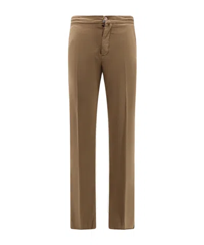 Kiton Lyocell Trouser With Drawstring At Waist In Brown