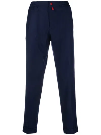 Kiton Elasticated Tapered-leg Trousers In Blue