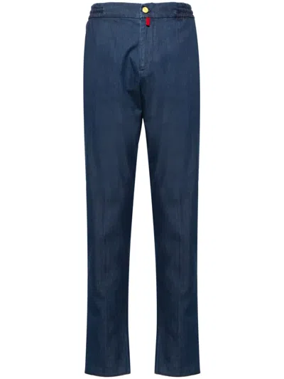 Kiton Elasticated-waist Slim-cut Trousers In Blue