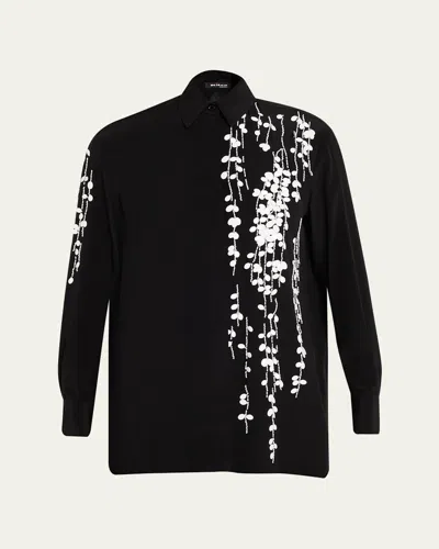 Kiton Embellished Silk Button-down Shirt In Black