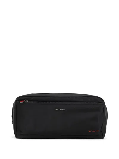 Kiton Embossed Logo Wash Bag In Black
