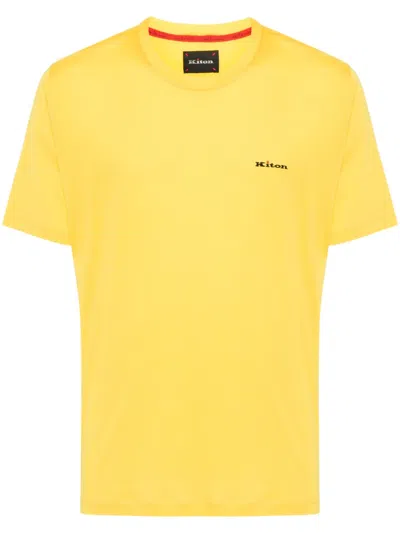 Kiton Embroidered-logo Cotton T-shirt In Yellow