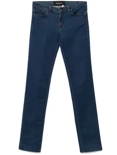 Kiton Embroidered-logo Skinny Jeans In 02 Blue