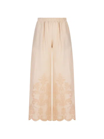 Kiton Embroidered Palazzo Pants In Pink