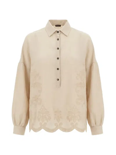 Kiton Embroidered Scalloped-hem Blouse In Neutral