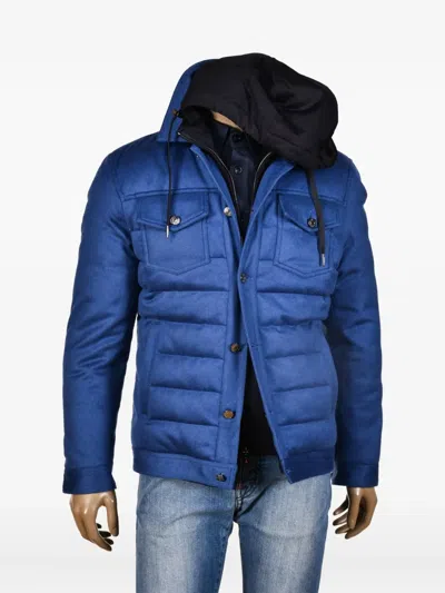 Kiton Quilted Detachable-hood Coat In Blue