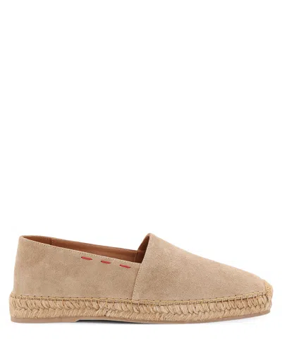 Kiton Suede Espadrillas With Contrasting Stitching In Beige