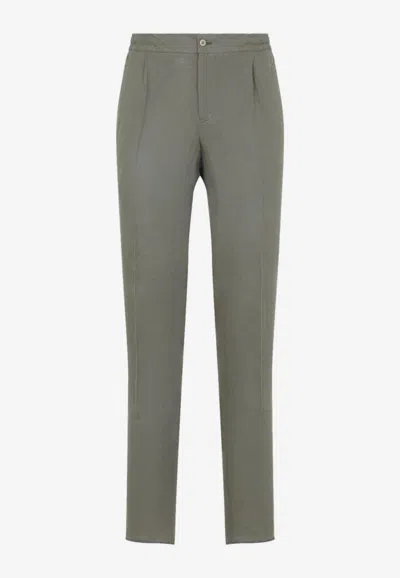 Kiton Essential Linen Pants In Green