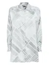 Kiton Abstract-print Silk Oversized Blouse In Grey