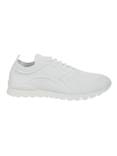 Kiton Fabric-textured White Sneakers With Logo Tongue