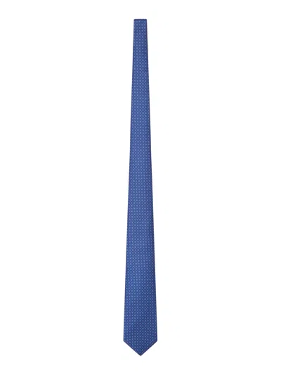 Kiton Fabric Tie With Micro Geometric Pattern In Blue