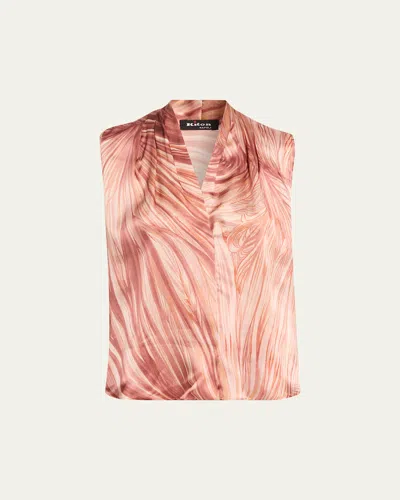 Kiton Feather-print Silk Sleeveless Blouse In Pink