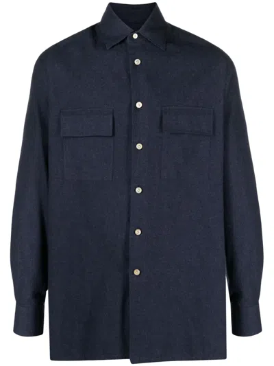 Kiton Felted-finish Cotton Shirt In Blue