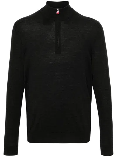 Kiton High-neck Half-zip Wool Jumper In Schwarz