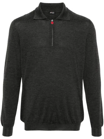 Kiton Zip-up Knitted Jumper In Gray