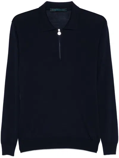 Kiton Fine-knit Polo Shirt In Blue