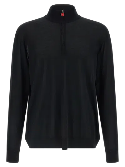 Kiton Fine Wool Half-zip Cardigan In Black
