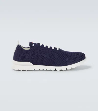 Kiton Embroidered Logo Low-top Sneakers In Navy